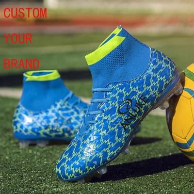 China 2021 Factory Logo Custom Ankle Boots Soccer Cleats Football Training Shoes EVA Men Soccer Cleats High Top Soccer Cleats Ankle Boots for sale