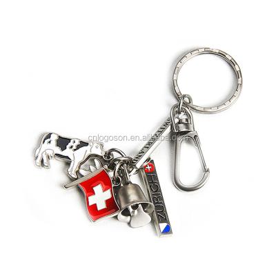 China Switzerland Key Fashion Souvenir Metal Souvenir Key Chain With Small Bell for sale