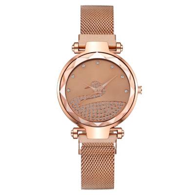 China LED Display Women Handwatch Rome Sky Rhombus Face Magnet Steel Mesh Pretty Wrist Relogio Feminino Lady Watches for sale