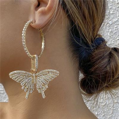 China Vintage fashion diamond butterfly earrings large circle earrings geometric female simple diamond temperament full for sale