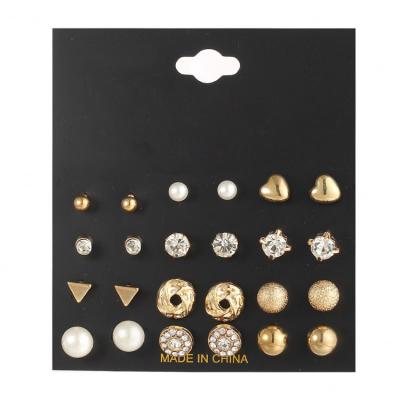 China Romantic Hot Sale Fashion Women Crystal Heart Stud Earrings For 12 Pair Set Square Piercing Simulated Pearl Flower Earring for sale