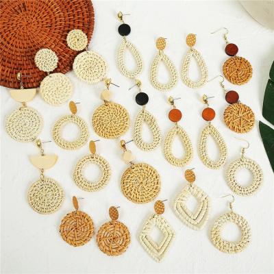 China Retro Hot Sale Amazon Vintage Bamboo and Rattan Handwoven Rattan Earrings Exaggerated Earrings Ethnic Earrings for sale