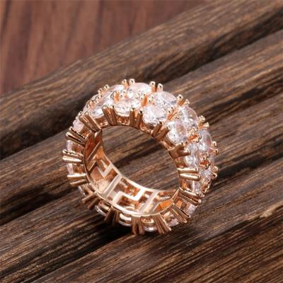 China Hiphop HipHop Gold/Silver Plated Brass Micro Pave CZ Stone 2 Row Ring Men Women Charm Jewelry Wholesale for sale