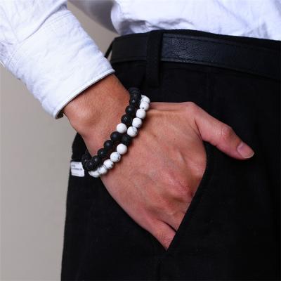 China Fashion Men's And Women's White Turquoise Volcanic Stone Bracelets Beaded Bracelets Elastic Rope Bracelets for sale