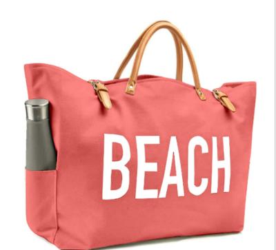 China Fashion Travel Beach Canvas Exquisite Leather Handheld Outdoor Bag for sale