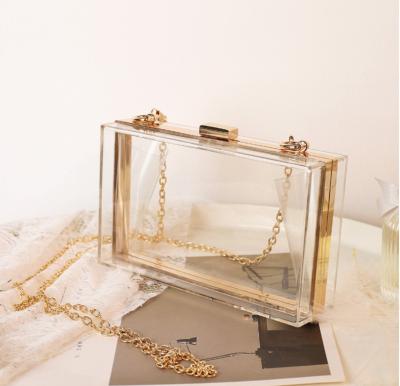 China Wholesale Custom Acrylic Women Clear Acrylic Chain Light Flower Customized Craft Logo Style Pattern Lady Gold Purse Evening Clutch Bag for sale