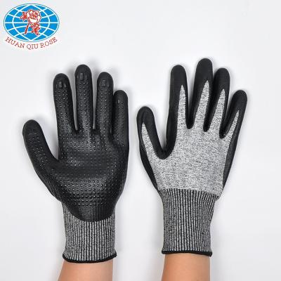 China Palm dipped HPPE fiber black nitrile foam coated cut proof glove with stitch on plam for sale