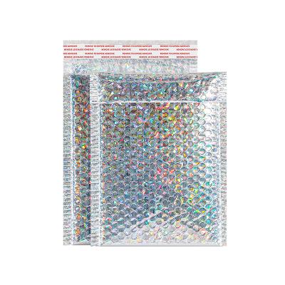 China E-commerce packaging laser film bubble wrap bag instant express colorful sequin aluminized film bag for sale