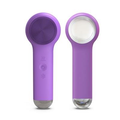 China New Arrival DEEP CLEANING 3 in 1 Waterproof Rechargeable Silicon Cold Electric Facial Massager Heat Cleansing Brush with Stand for sale