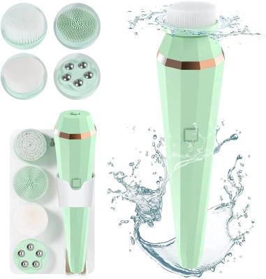 China DEEP CLEANING Waterproof Electric USB Charging Multifunctional 4 in 1 Facial Cleansing Brush 4 Replaceable Cleaning Heads for sale