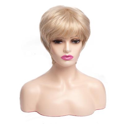 China Wholesale Silky Straight Blonde #613 Short Lead Honey Wave Hair Synthetic Wig With Side Bangs For White Women Pixie Curls Short Wig for sale