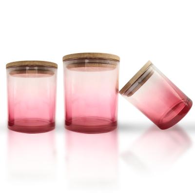 China Household Products Hot Sale 210ml 300ml 420ml Cylinder Customized Gradient Red Color Glass Candle Jars for sale