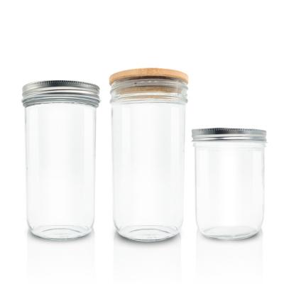 China Wholesale Custom Empty Clear Wide Mouth Food 500ml 650ml 730ml Glass Mason Jar With Lid for sale