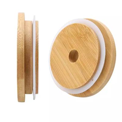 China Hot Sale 70mm Wide Mouth Regular 86mm Mouth Lids Bamboo Lid With Straw Hole for sale