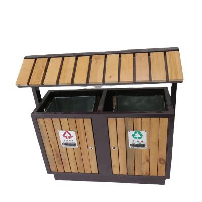 China Sustainable Good Sale L700w350h870mm Outdoor Waste Bin Public Wooden Trash Bin for sale