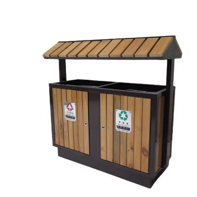 China Durable Waterproof Wpc Rectangular Wood China Outdoor Steel Waste Bins Trash Can for sale