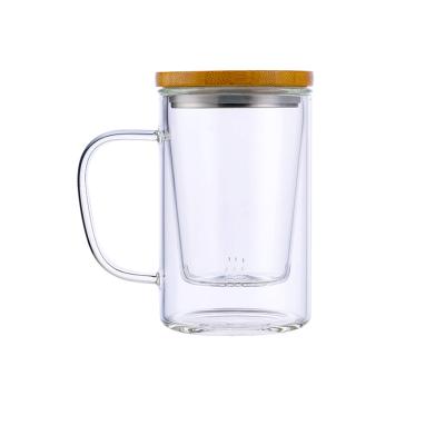 China Durable heat resistant transparent glass cup can strain tea leaves to mug with handle for sale