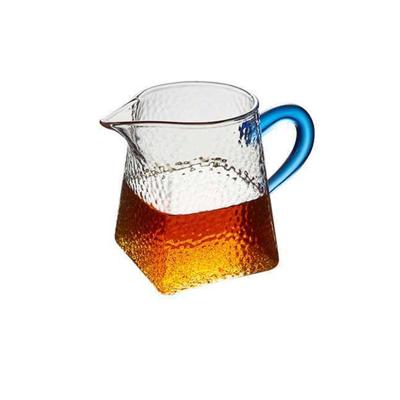 China Sustainable Wholesale 350ml High Borosilicate Square Hammered Justice Glass Mug With Handle For Family for sale