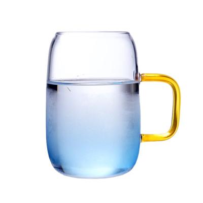 China Viable Gradient Color High Borosilicate Glass Coffee Mug With Gold Handle for sale