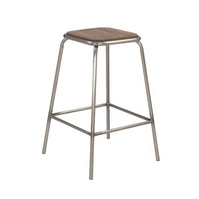 China Bar Stool 26inch Height Iron Metal Tube Bar Stool With Solid Wood Seat for sale