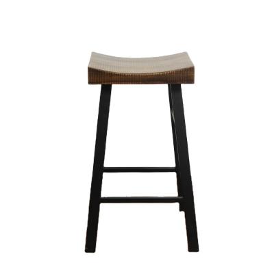 China Commercial Wooden Bar Stool Design Saddle Seat Bar Stools With Black Color Powder Coated Metal Legs for sale