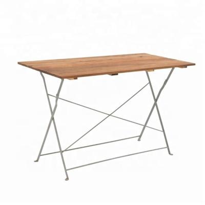 China French Metal Frame Solid Wood Bistros Wooden Top Folding Table Indoor Or Outdoor Use for sale