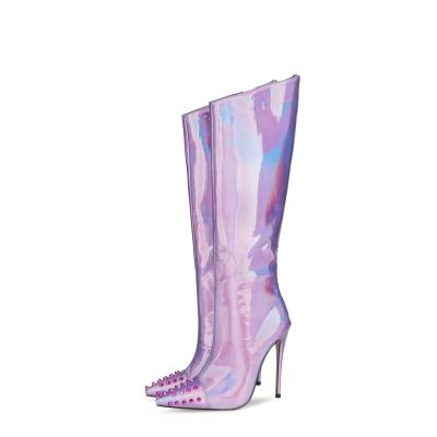 China 2021 Anti-slippery side zipper and knee-length stiletto boots fashion ladies high heel boots for sale