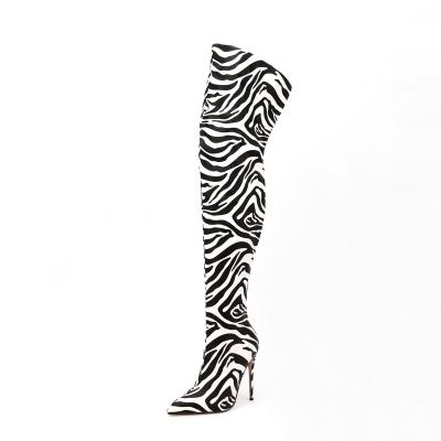 China New Sexy Zebra Anti-slippery High Heels Over The Knee Boots For Women Calf Wide Thigh High Boots for sale