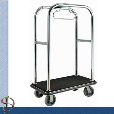 China Chrome Round Bend Tube Luggage Trolley /Heavy-Duty Luggage Cart / Metal Luggage Trolley / Hotel Luggage Cart for sale