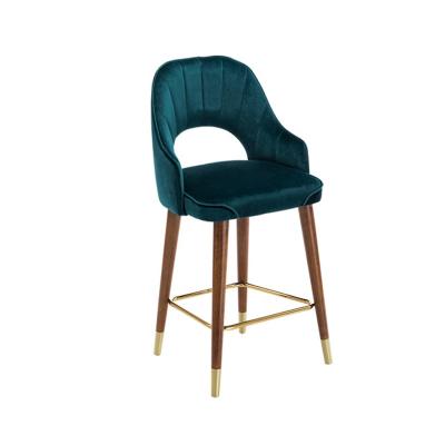 China Commercial Hotel Restaurant Furniture Wooden Bar Chair Modern Luxury Upholstered Velvet Bar Chair (Height) for sale