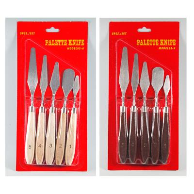 China Oil Panting 5 Pcs/Set Wood Handle Natural Stainless Steel Spatula Palette Knives For Oil Painting for sale