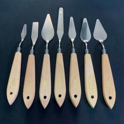 China Oil Panting Art Sets Painting Knife Tools, 5pcs Beech Handle Oil Painting Knife Palette Knives for sale