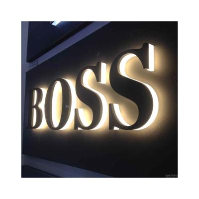 China Buildings Customized Business Exterior Signs Front Logo Acrylic Stainless Steel Led Backlit Metal Letter Back Track Letters Halo Lighted for sale