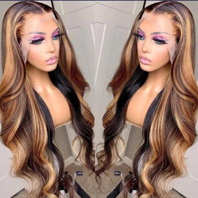 China Human Hair Wigs Honey Blonde Hd Peruvian Virgin Silky Straight Deepwave 13x4 Highlight Wave Frontal Wig Colored Wigs Hair Lace Front for sale