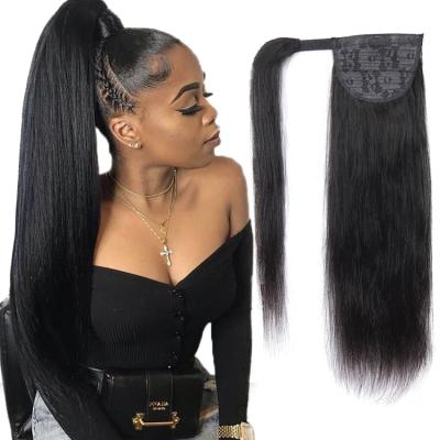 China Silky Straight Wave Wrap Around Raw Drawstring 10A Vigin Hair Ponytaili Extensions For Colored Women 100% Remy Human Hair Brazilian Ponytails for sale