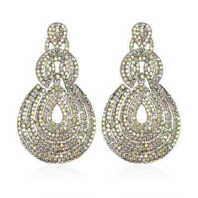 China Fashion Jewelry New Arrival HOT Statement Round Oval Earrings Crystal Hoop Drop Earrings Geometric Colorful Rhinestone Drop Earrings for sale