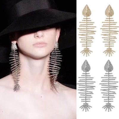 China FASHIONABLE fashion gold color gemstone fish earrings luxury artificial jewelry exaggerated silver 925 faux stone fish bone earring for sale