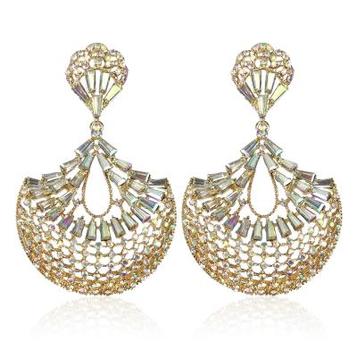 China Trendy Unique Trendy Geometric Oval Iced Out Rhinestone Zircon Drop Earrings For Bridal Party Fashion Jewelry for sale