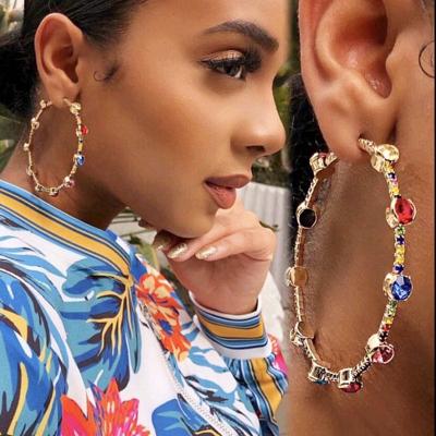 China 2021 new arrival large circle earrings rhinestone gems circle earrings trendy shiny colorful statement rhinestone earrings for women for sale