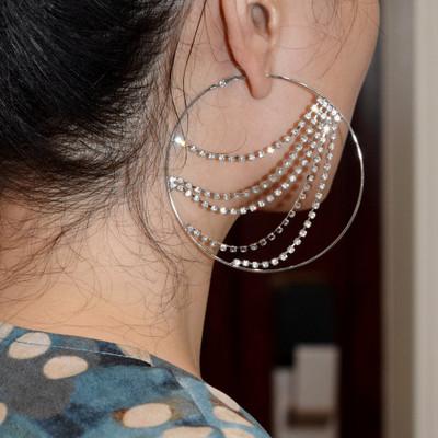 China CLASSIC Exquisite Hot Geometric Circle Circle Stainless Steel Tassel Chain Circle Hoop Earrings Fashion Rhinestone Ins for sale