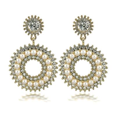 China Romantic Fashion Diamond Drop Earrings Vintage Simulated Pearl Geometric Circle Earrings ZA Statement Earrings For Women Jewelry for sale