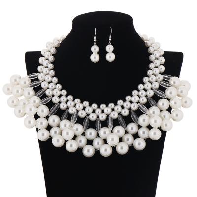 China Romantic Women Wedding Dress Accessories Shawl Neck Jewelry Sets Multilayer Pearl Chains Pendant Necklace And Drop Earrings Set for sale