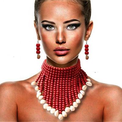 China BOHEMIA Style Drop Earrings Boho Jewelry Sets Long Ethnic Shell Pendants Bib Wood Necklace Statement Necklace Set Beads Jewelry Sets for sale