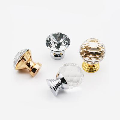 China Minimalist Diamond Clear Crystal Shape Glass Hardware Furniture Pulls Handle Drawer Cabinet Knobs for sale