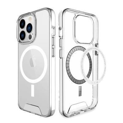 China Shockproof Hot Shockproof 2 In 1 Transparent Magnetic Magnet Phone Case For iPhone 14 Pro Magnetic 13 12 11 Max Safeing Clear Case Phone Cover for sale