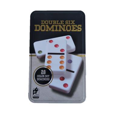 China cheap custom ivory colored black craft double six dominoes set in tin box 52*26*8mm for sale