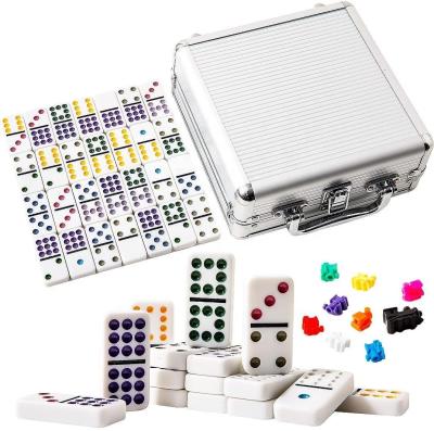 China Non-Toxic Domino Set Mexican Train Double Twelve Digital In Aluminum Box For Sale for sale