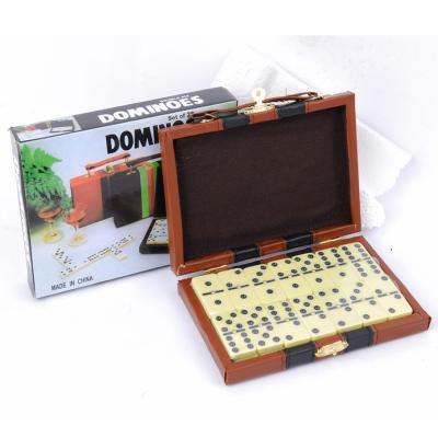 China Hot Selling Cheap Domino Double 6 Non-Toxic In Leather Box In Brown With Black Stripe Suitcase for sale