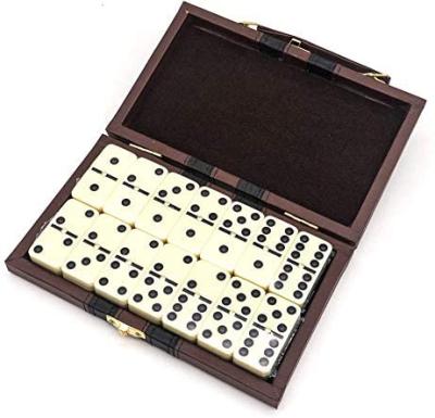 China Non-Toxic Double Six Dominoes Game Custom Leather Dominoes Sets Ivory Domino With Gold Spinner for sale