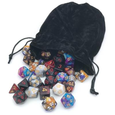 China Game Playing Dice Matched Polyhedral Dice Set With Black Drawstring Bag, 5 Complete Sets Of Dice for sale